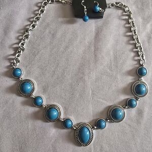 Silver and Blue Necklace and Earring Set